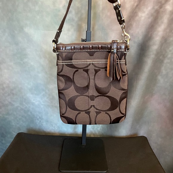 Coach Signature Striped Snake Print Crossbody Bag Brown - Picture 5 of 11